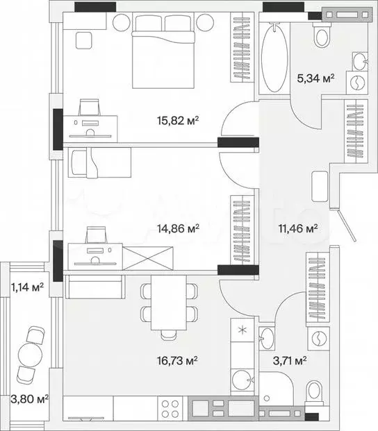 2-к. квартира, 69,1 м, 1/7 эт. - Фото 1