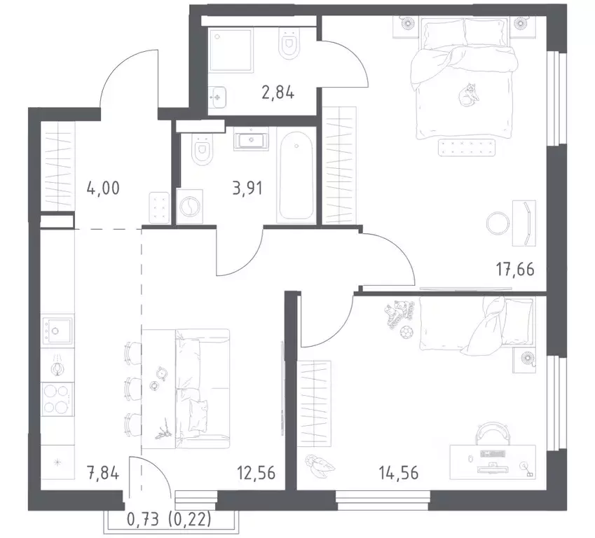 2-к кв. Башкортостан, Уфа ул. Минигали Губайдуллина, 8к9 (63.59 м) - Фото 1