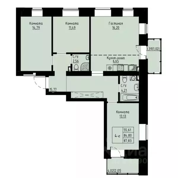 4-к кв. Красноярский край, Красноярск ул. Елены Стасовой, 82 (84.3 м) - Фото 1
