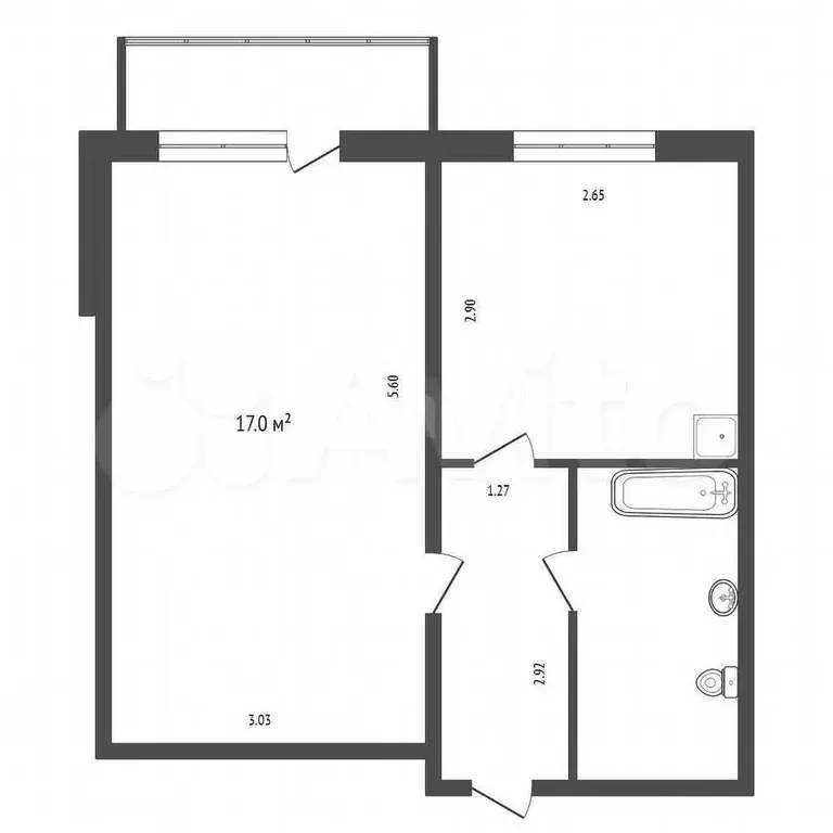 1-к. квартира, 33,6 м, 5/5 эт. - Фото 0
