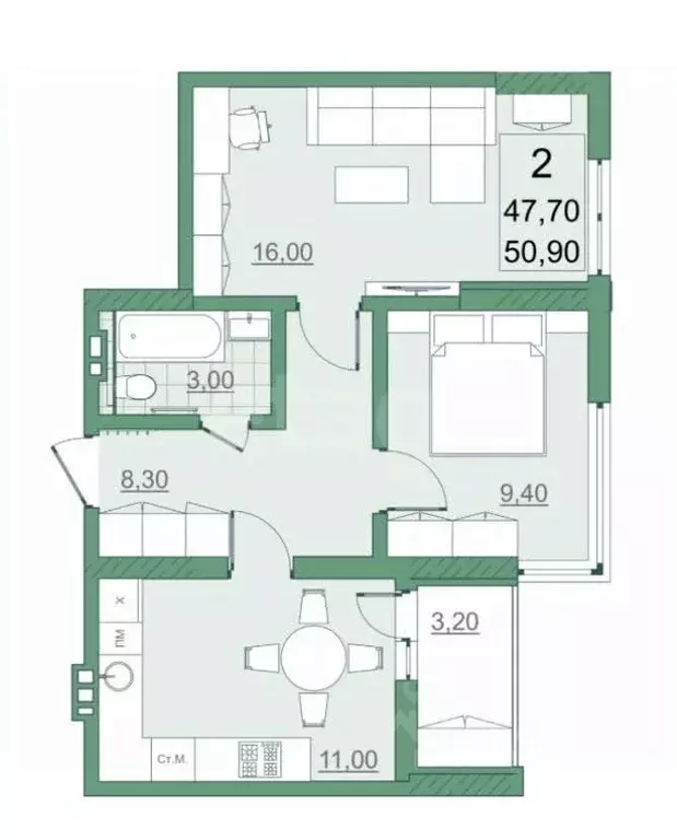 2-к кв. Саратовская область, Саратов просп. Героев Отечества, 3 (47.7 ... - Фото 1