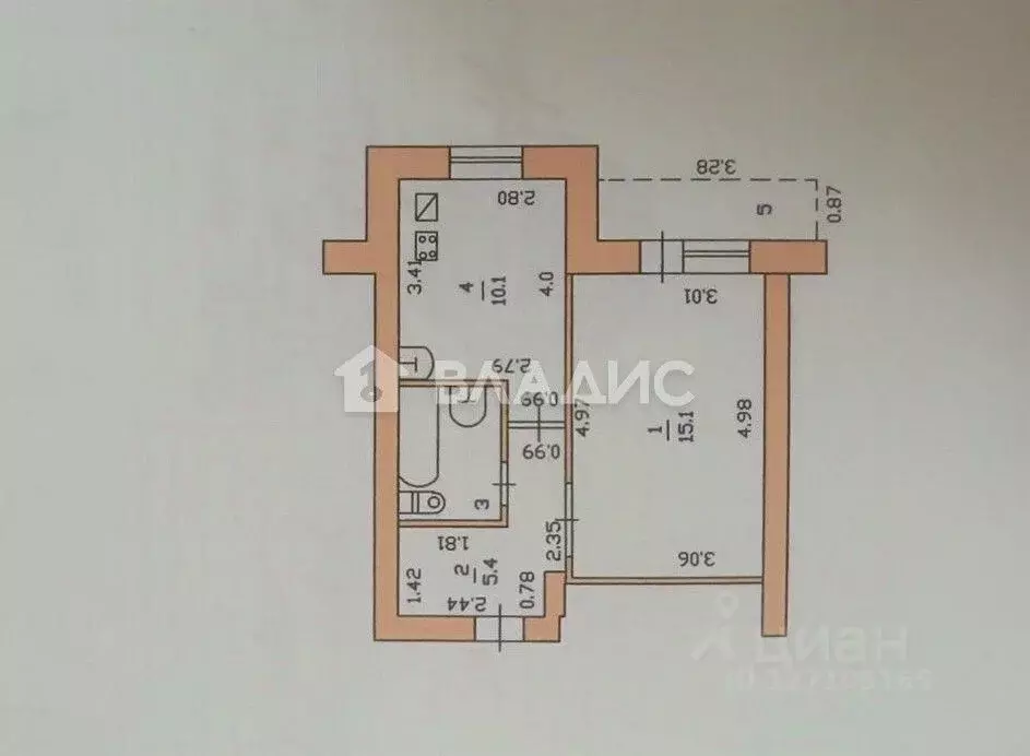 1-к кв. Краснодарский край, Ейск Безымянная ул., 59/2 (34.3 м) - Фото 2