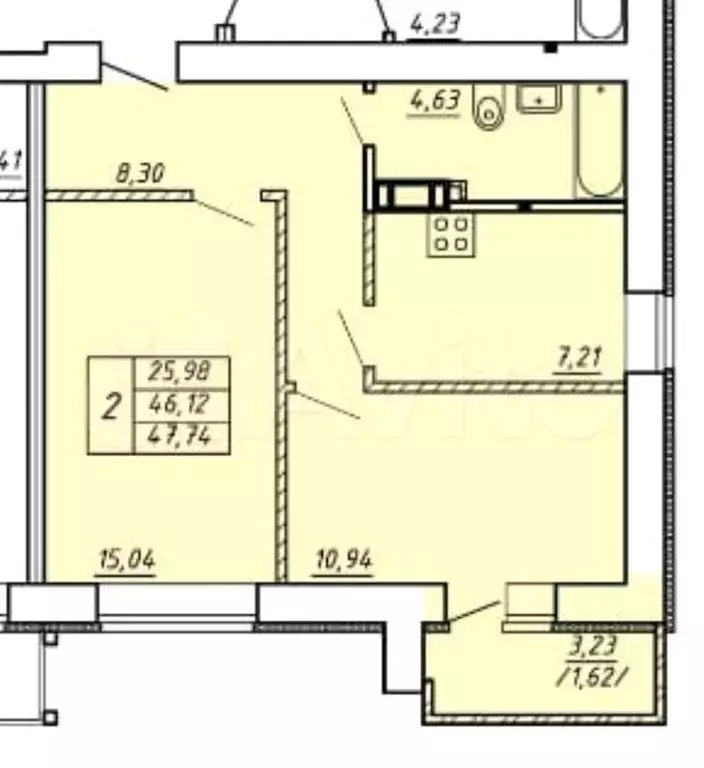 2-к. квартира, 47 м, 6/9 эт. - Фото 0