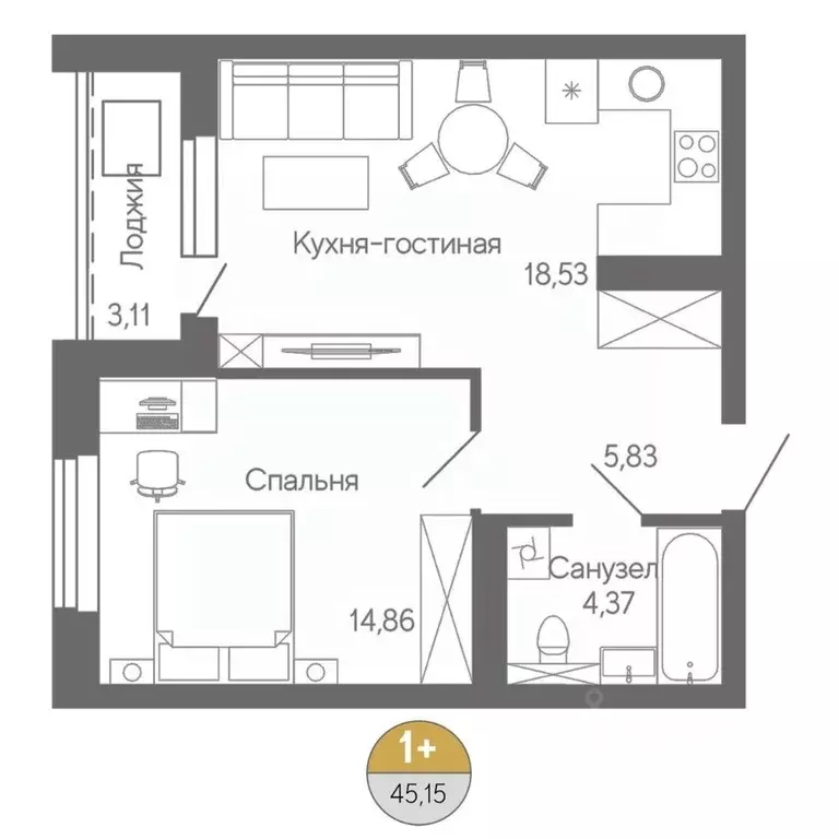1-к кв. Башкортостан, Стерлитамак ул. Ботаническая, 10 (45.15 м) - Фото 1