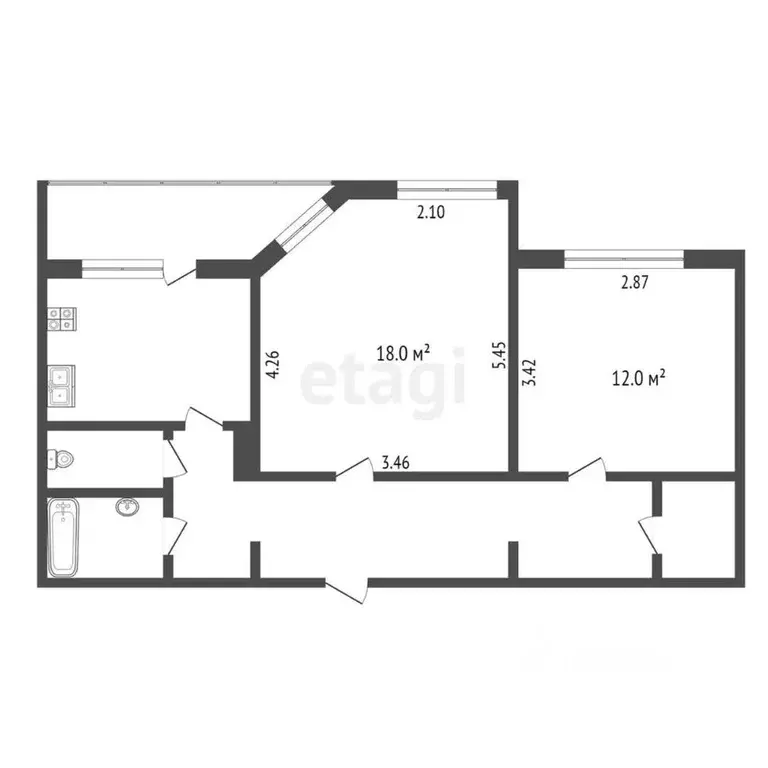 2-к кв. Ханты-Мансийский АО, Сургут Югорская ул., 1/2 (55.4 м) - Фото 1