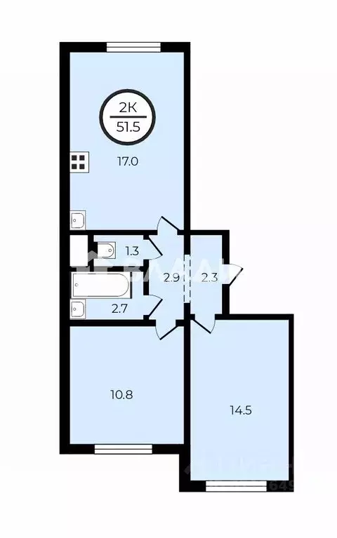 2-к кв. Санкт-Петербург дор. Муринская, 29 (50.8 м) - Фото 2