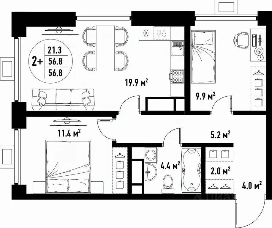 3-к кв. Астраханская область, Астрахань ул. Бэра, 29 (56.8 м) - Фото 2