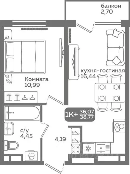 1-к кв. Тюменская область, Тюмень ул. Заполярная, 9/2 (36.07 м) - Фото 0