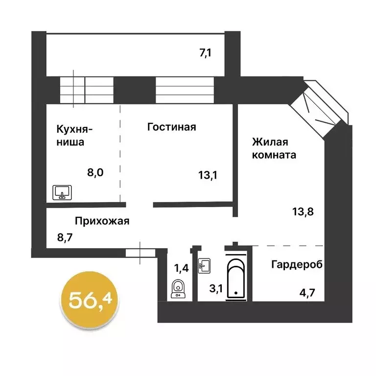 2-комнатная квартира: Благовещенск, Загородная улица, 47 (56.4 м) - Фото 0