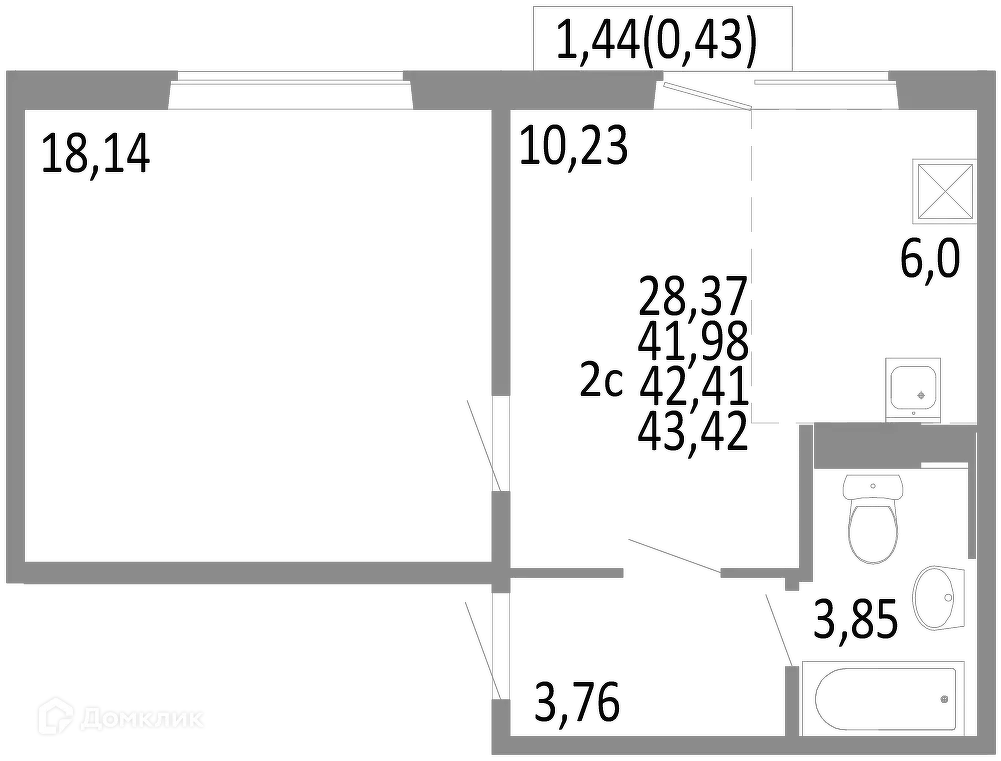 Продаётся 2-к квартира, 42.41 м - Фото 0