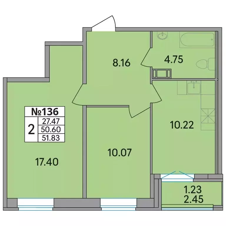 2-комнатная квартира: Скотное, жилой комплекс Рождественский квартал ... - Фото 1