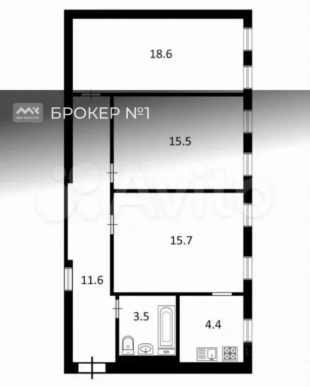 3-к. квартира, 72,6 м, 2/3 эт. - Фото 0