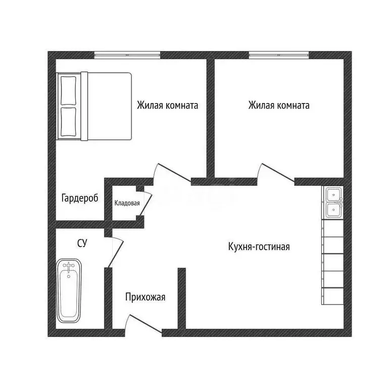 2-комнатная квартира: посёлок Знаменский, Виноградная улица, 2/1 (39.8 ... - Фото 0