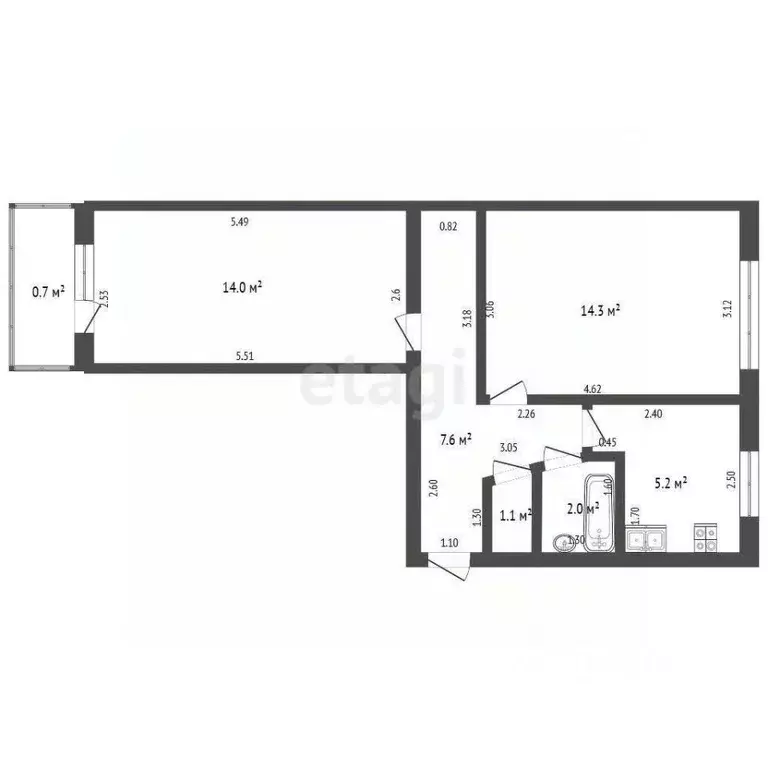 2-к кв. Башкортостан, Стерлитамак просп. Октября, 13 (44.2 м) - Фото 2