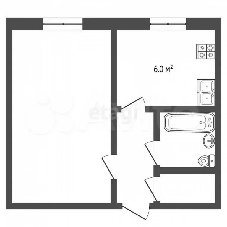 1-к. квартира, 30,1 м, 1/5 эт. - Фото 0