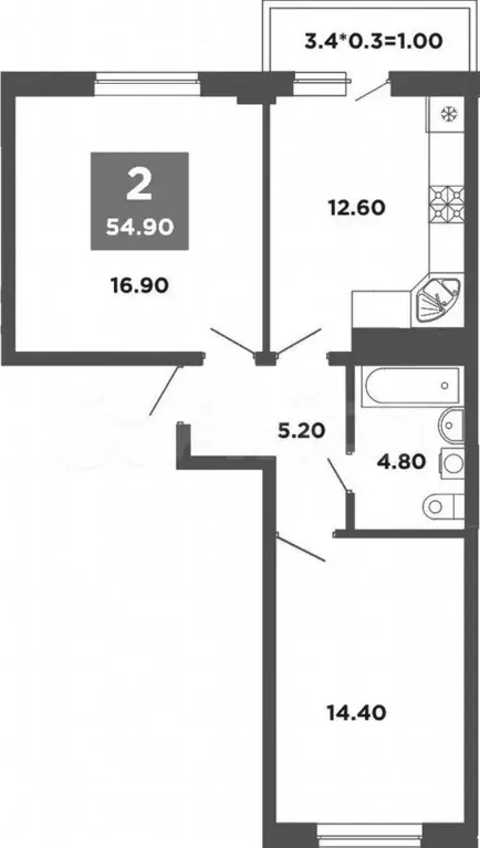 2-к. квартира, 54,9 м, 7/9 эт. - Фото 1