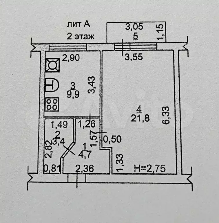 1-к. квартира, 40,9 м, 2/5 эт. - Фото 0