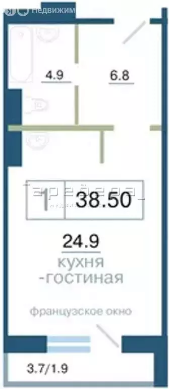 Квартира-студия: Красноярск, улица Дубровинского, 110В (37 м) - Фото 0