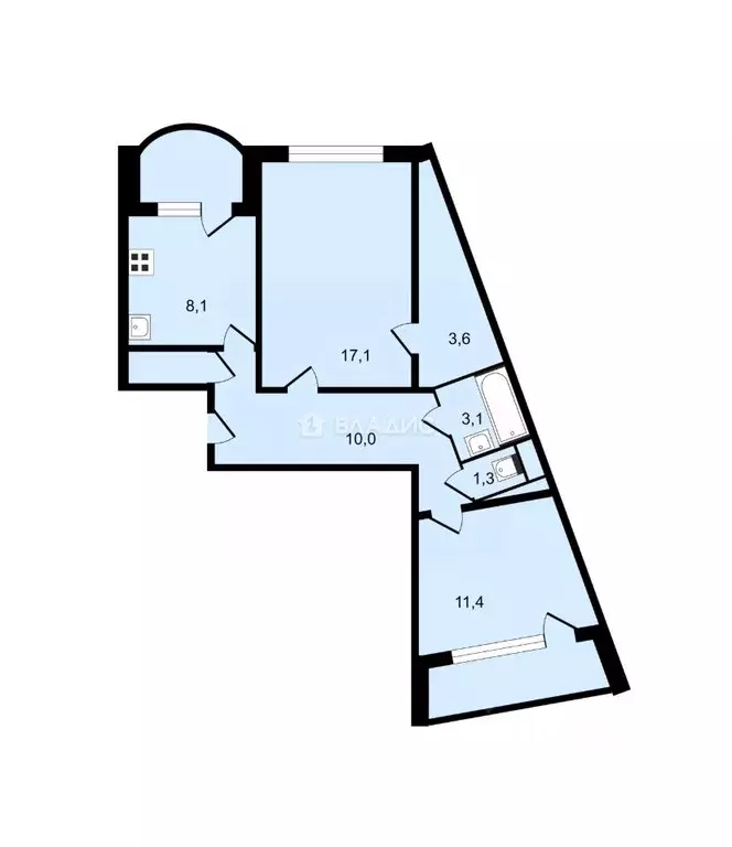 2-к кв. Владимирская область, Владимир Юбилейная ул., 3 (55.9 м) - Фото 1