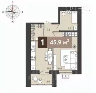 1-к кв. Пензенская область, Пенза ул. Щербакова, 69 (45.9 м) - Фото 2