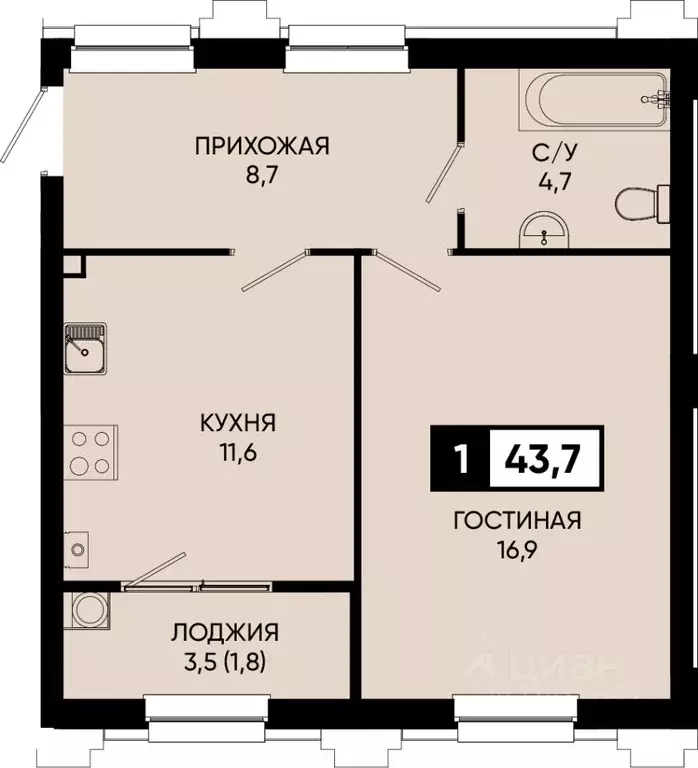 1-к кв. Ставропольский край, Кисловодск городской округ, пос. ... - Фото 1