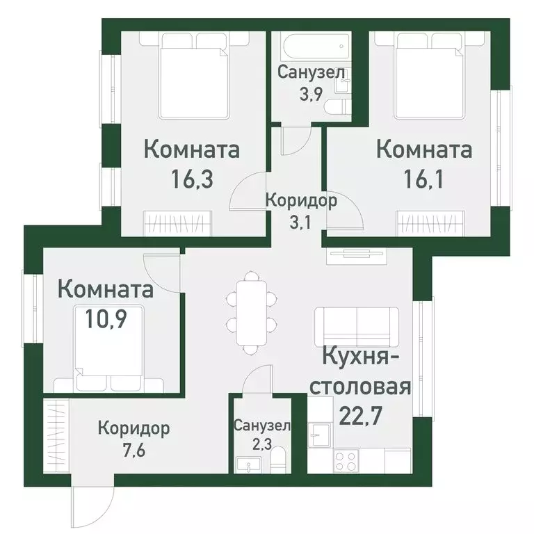 3-комнатная квартира: посёлок Западный, микрорайон Привилегия (82.85 ... - Фото 0
