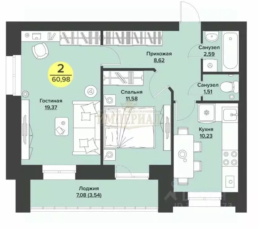 2-к кв. Марий Эл, Йошкар-Ола ул. Мира, 12 (57.44 м) - Фото 1