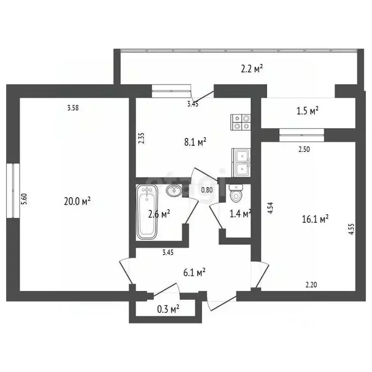 2-к кв. Крым, Феодосия ул. Челнокова, 98 (50.2 м) - Фото 2