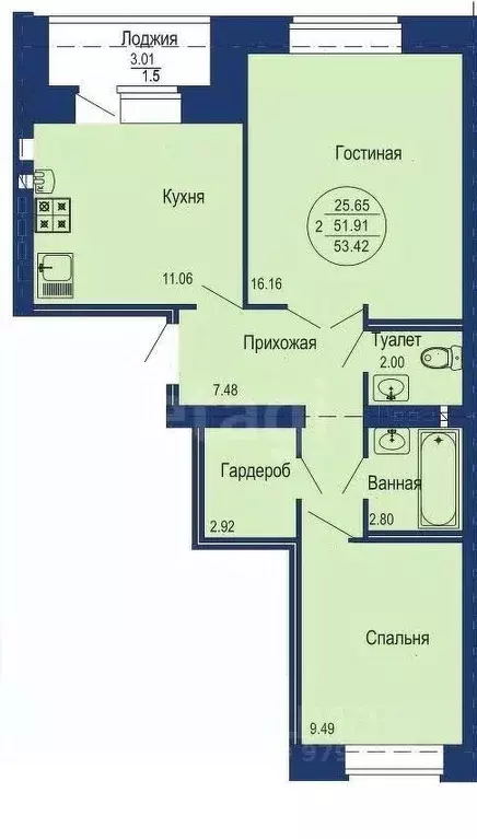 2-к кв. Татарстан, с. Высокая Гора ул. Сельхозтехника, 28 (51.8 м) - Фото 1