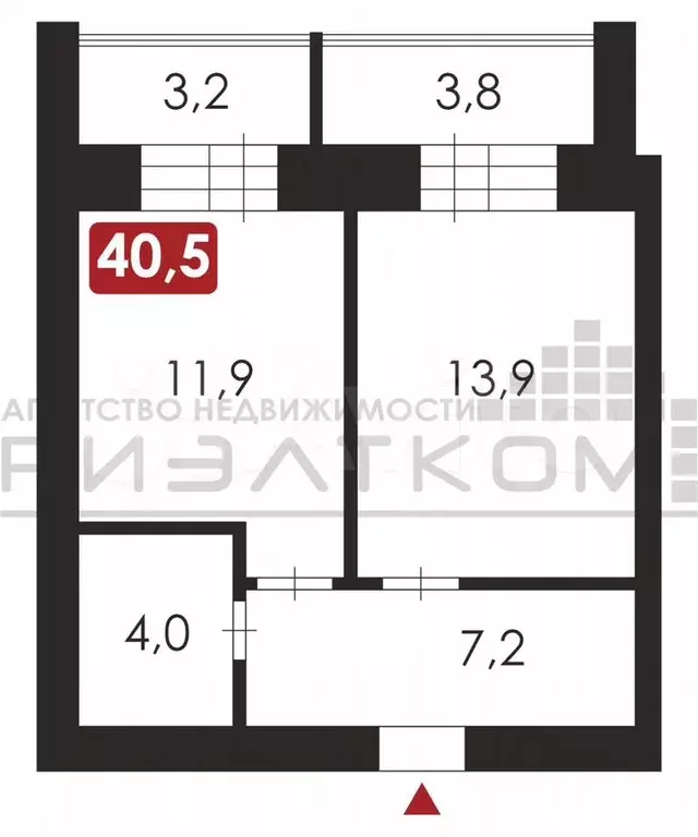 1-к. квартира, 40,5 м, 5/9 эт. - Фото 1