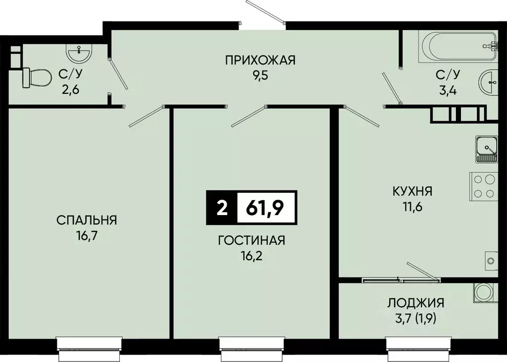 2-к кв. Ставропольский край, Кисловодск городской округ, пос. ... - Фото 1