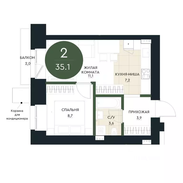 2-к кв. Красноярский край, Красноярск Калина Долина жилой комплекс ... - Фото 1