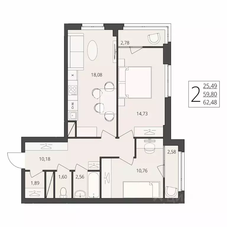 2-к кв. Волгоградская область, Волгоград ул. Степана Разина, 25/1 ... - Фото 1