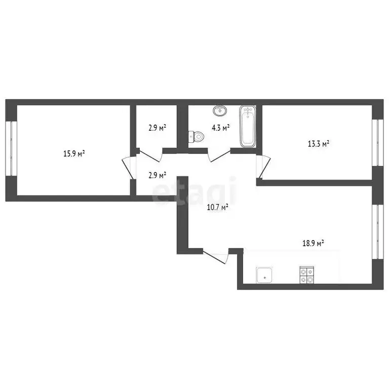 2-комнатная квартира: Тюмень, Новгородская улица, 22 (70 м) - Фото 0