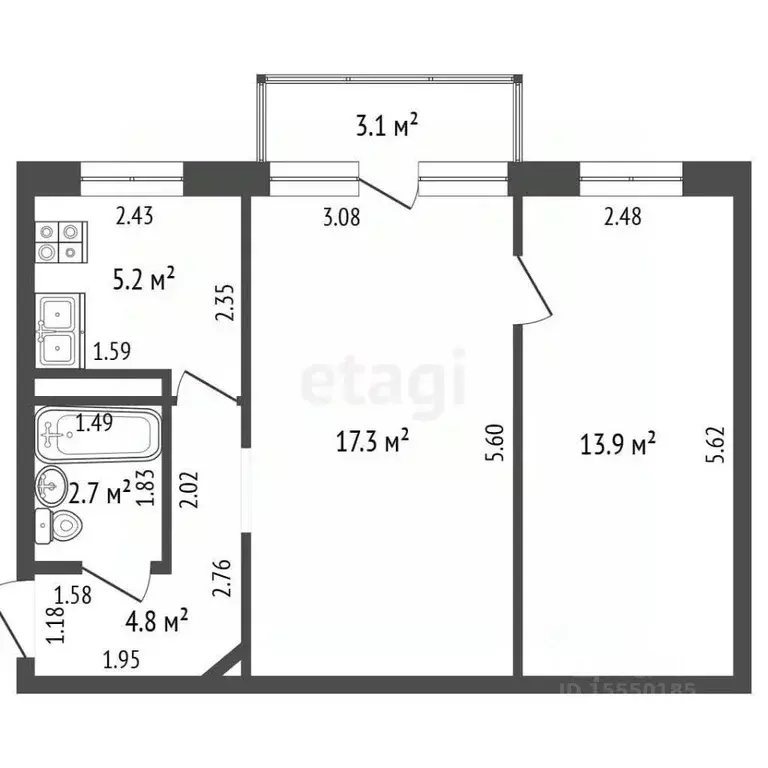 2-к кв. Самарская область, Самара ул. Волгина, 102 (43.9 м) - Фото 2