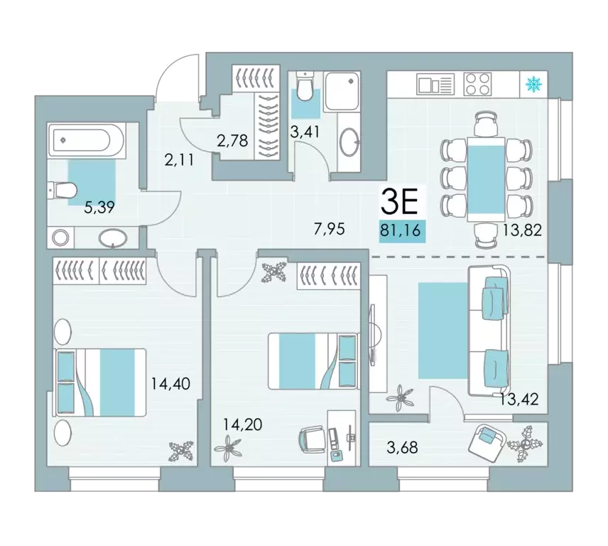 3-к квартира, 80.8 м - Фото 0