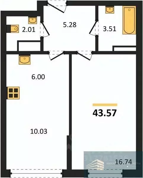 1-к кв. Воронежская область, Воронеж ул. Ломоносова, 116Б (43.6 м) - Фото 0