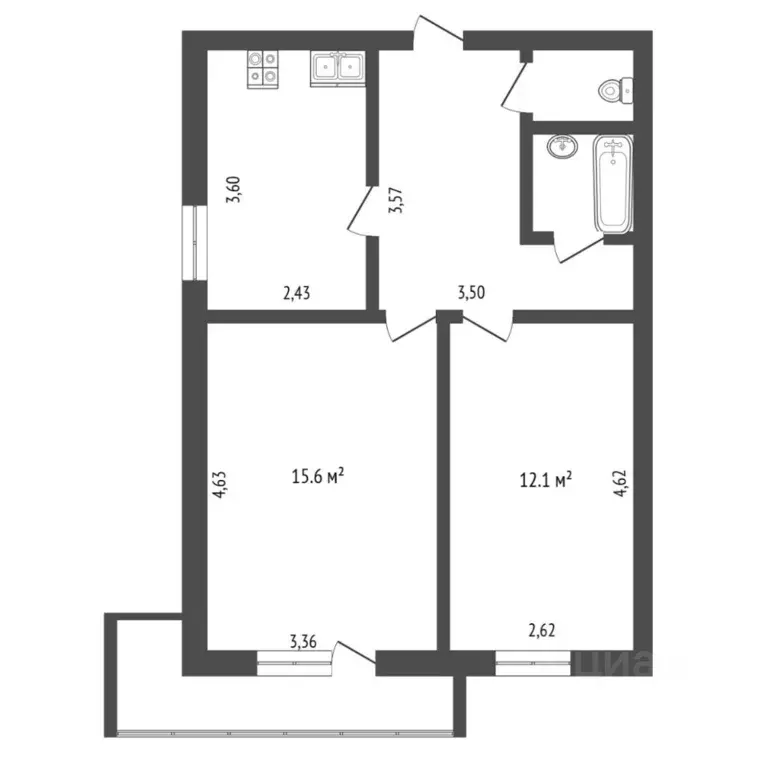2-к кв. Тюменская область, Тюмень Ямская ул., 71А (48.3 м) - Фото 2