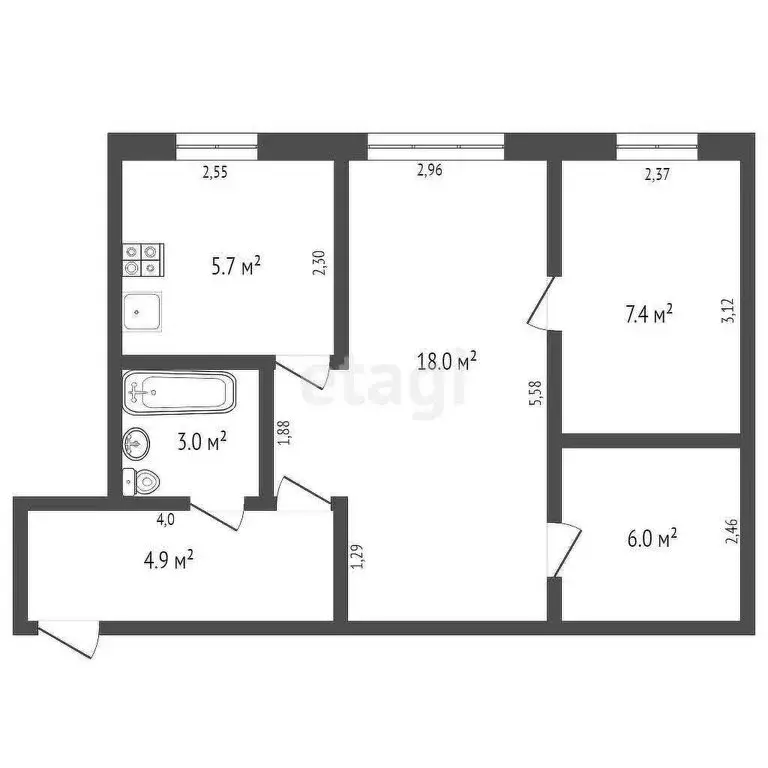 3-комнатная квартира: Юрга, Ленинградская улица, 11 (44.8 м) - Фото 0