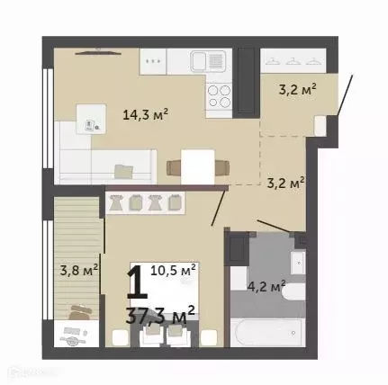 Продаётся 1-к квартира, 37.3 м - Фото 1