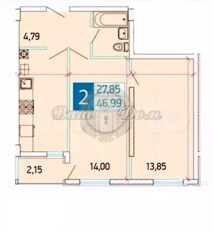 2-к. квартира, 47 м, 1/4 эт. - Фото 0