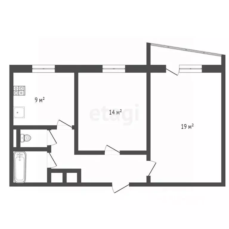 2-к кв. Брянская область, Брянск ул. Брянского Фронта, 18 (53.2 м) - Фото 1