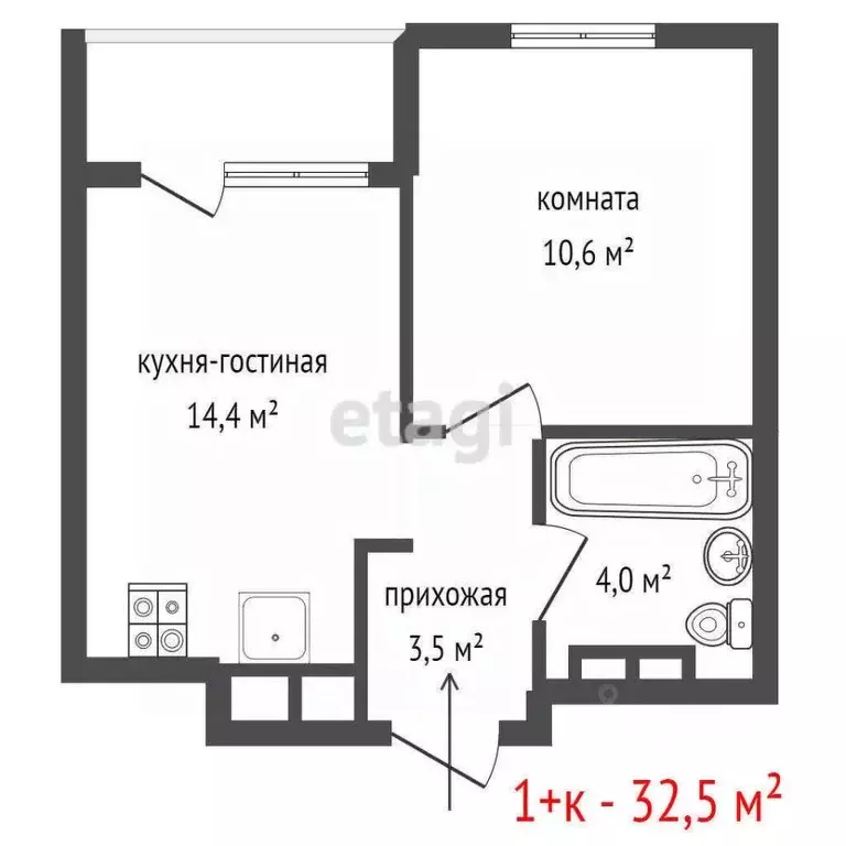 1-к кв. Свердловская область, Екатеринбург ул. 8 Марта, 204Д (32.5 м) - Фото 2