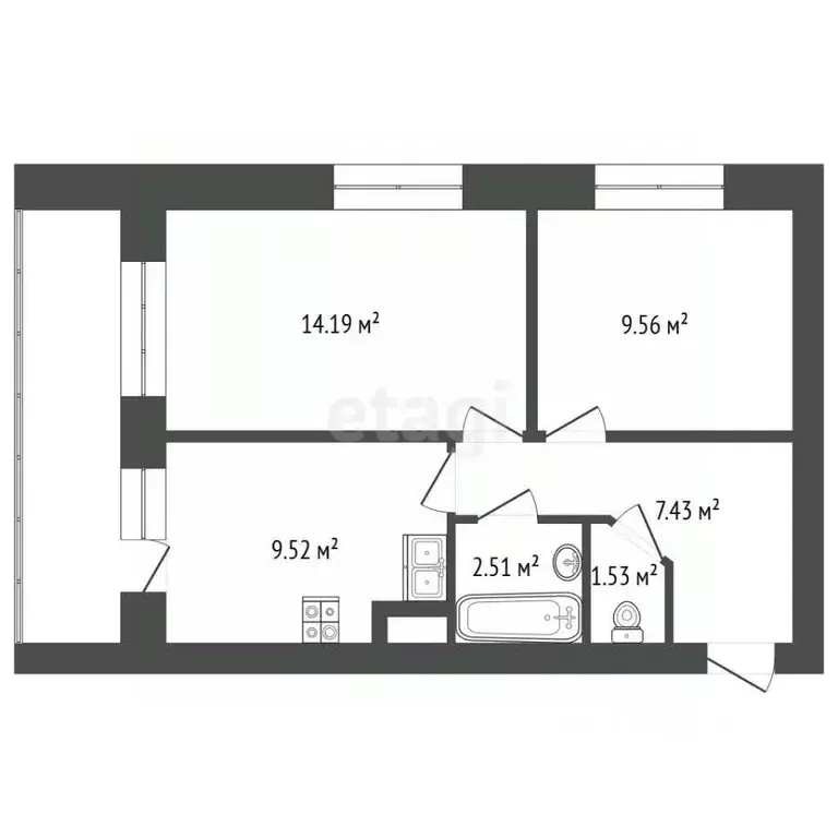 2-к кв. Калужская область, Калуга ул. Минская, 39 (46.4 м) - Фото 2