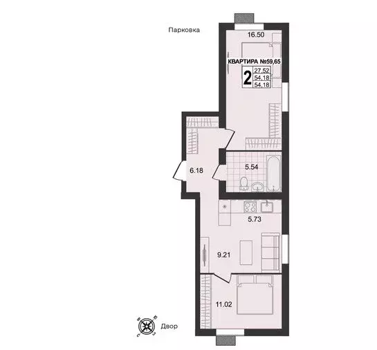 2-комнатная квартира: Муром, 3-я Новослободская улица (54.18 м) - Фото 0