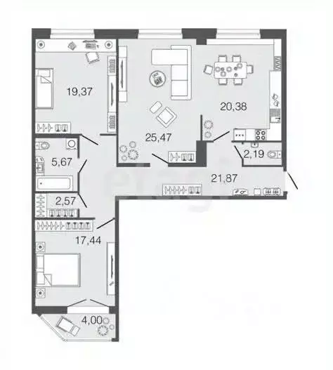 3-к кв. Тульская область, Тула Ложевая ул., 131А (81.1 м) - Фото 2