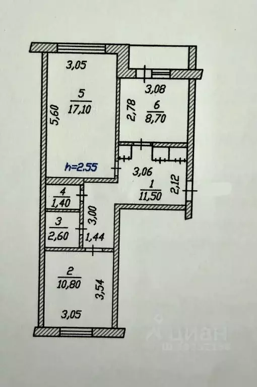 2-к кв. Чувашия, Чебоксары ул. Гузовского, 5 (53.5 м) - Фото 2