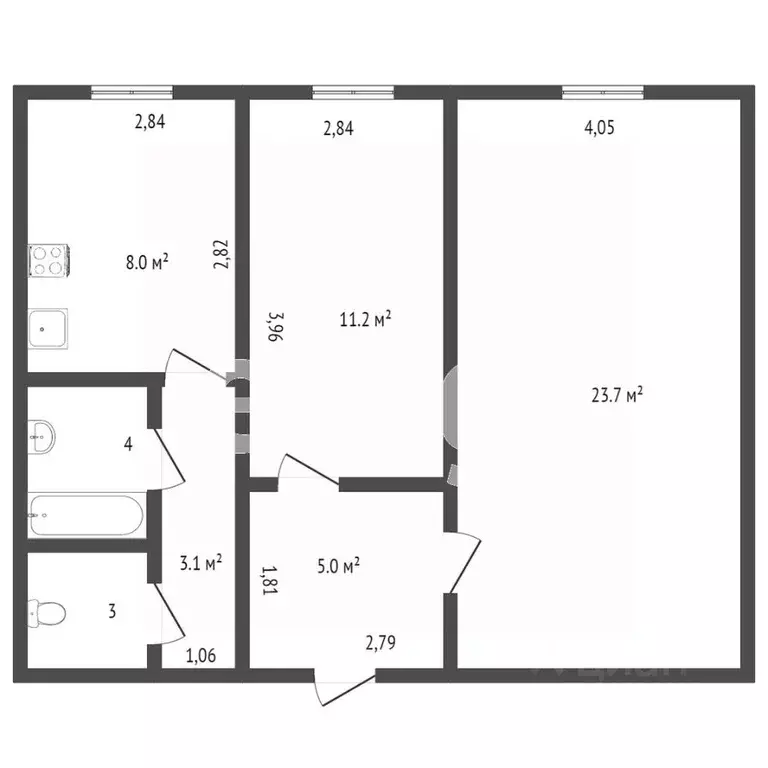 2-к кв. Амурская область, Благовещенск Кузнечная ул., 210 (54.0 м) - Фото 1