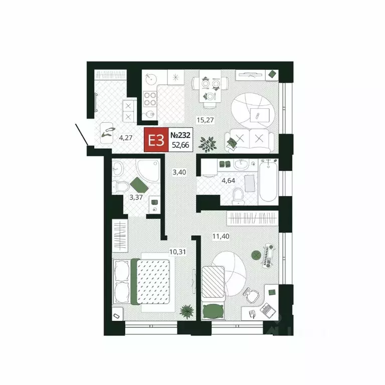 2-к кв. Тульская область, Тула Мясново мкр, Желания жилой комплекс ... - Фото 0