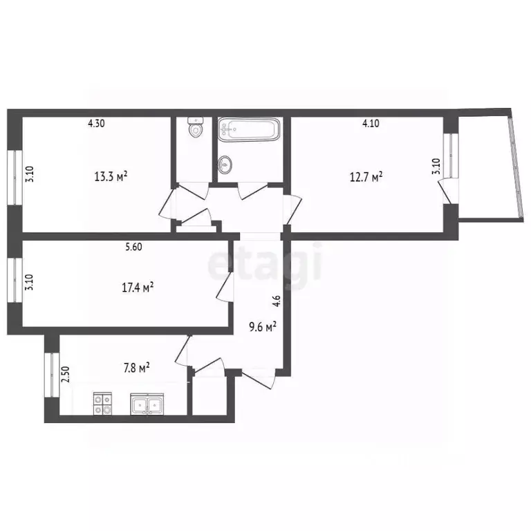3-к кв. Орловская область, Орел Московское ш., 166 (69.0 м) - Фото 2
